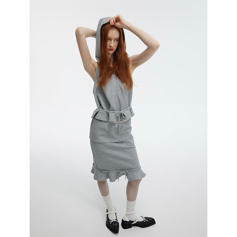 Hooded Sleeveless Relaxed Fit Top With Drawstring