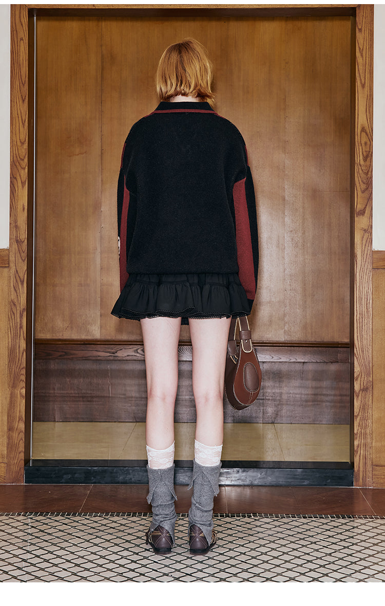 Polo Collar Football-Inspired Casual Sweater