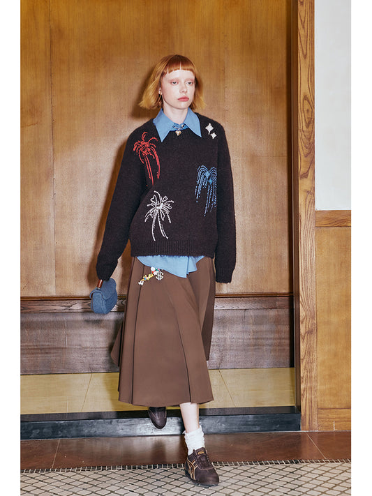 Colorful Beaded Fireworks Embroidery Sweater