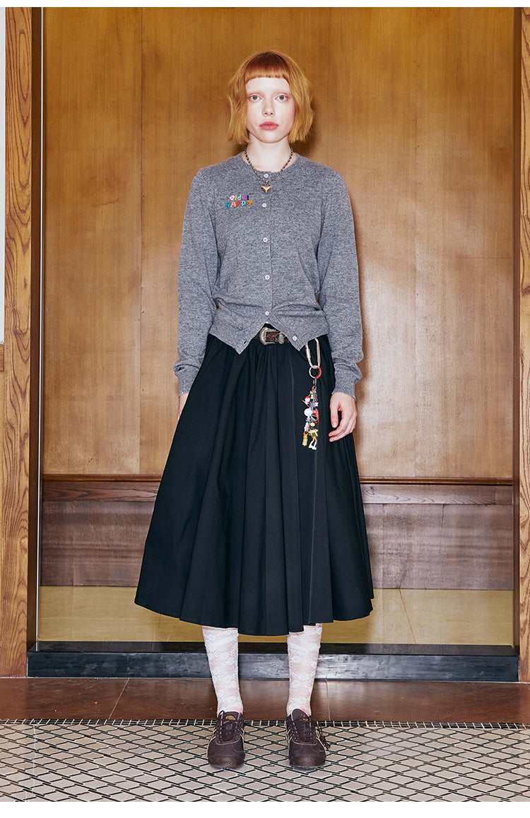 Draped Mid-Length Flared Zip Skirt