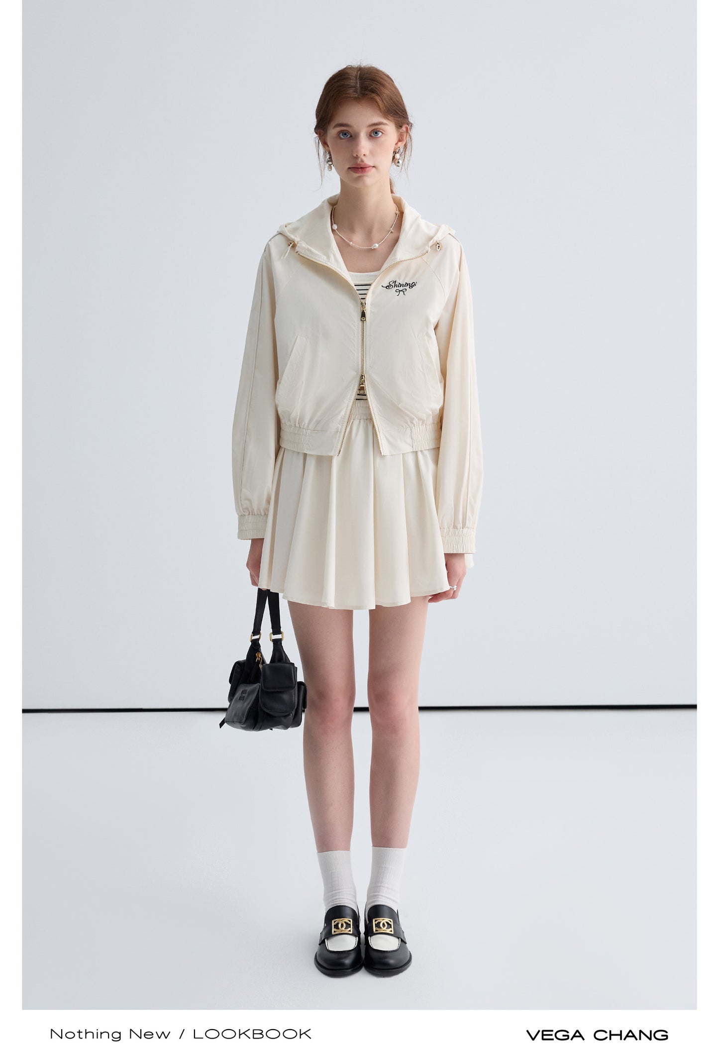 Double-Zip Short Hoodie, Flared Mini Skirt