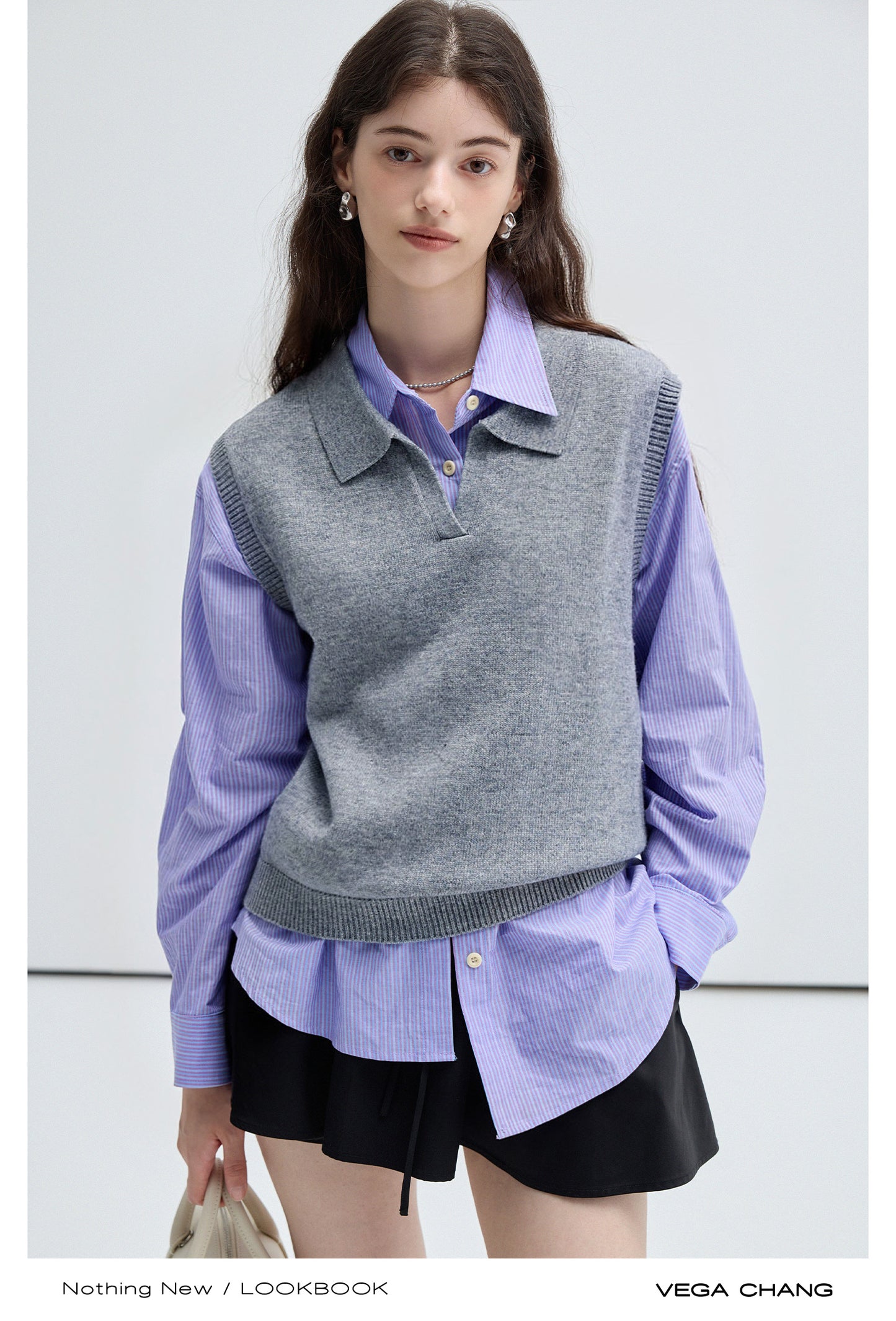 Wool Blend Wide Shoulder Polo Neck Vest