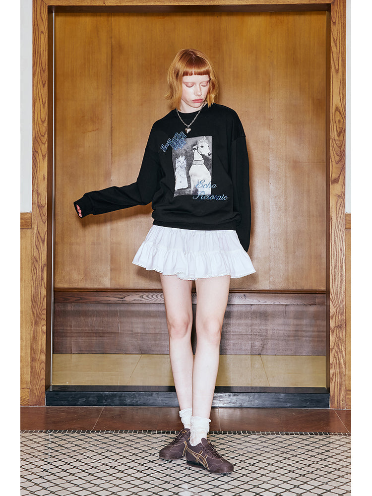 Photograph Applique Cotton Sweatshirt