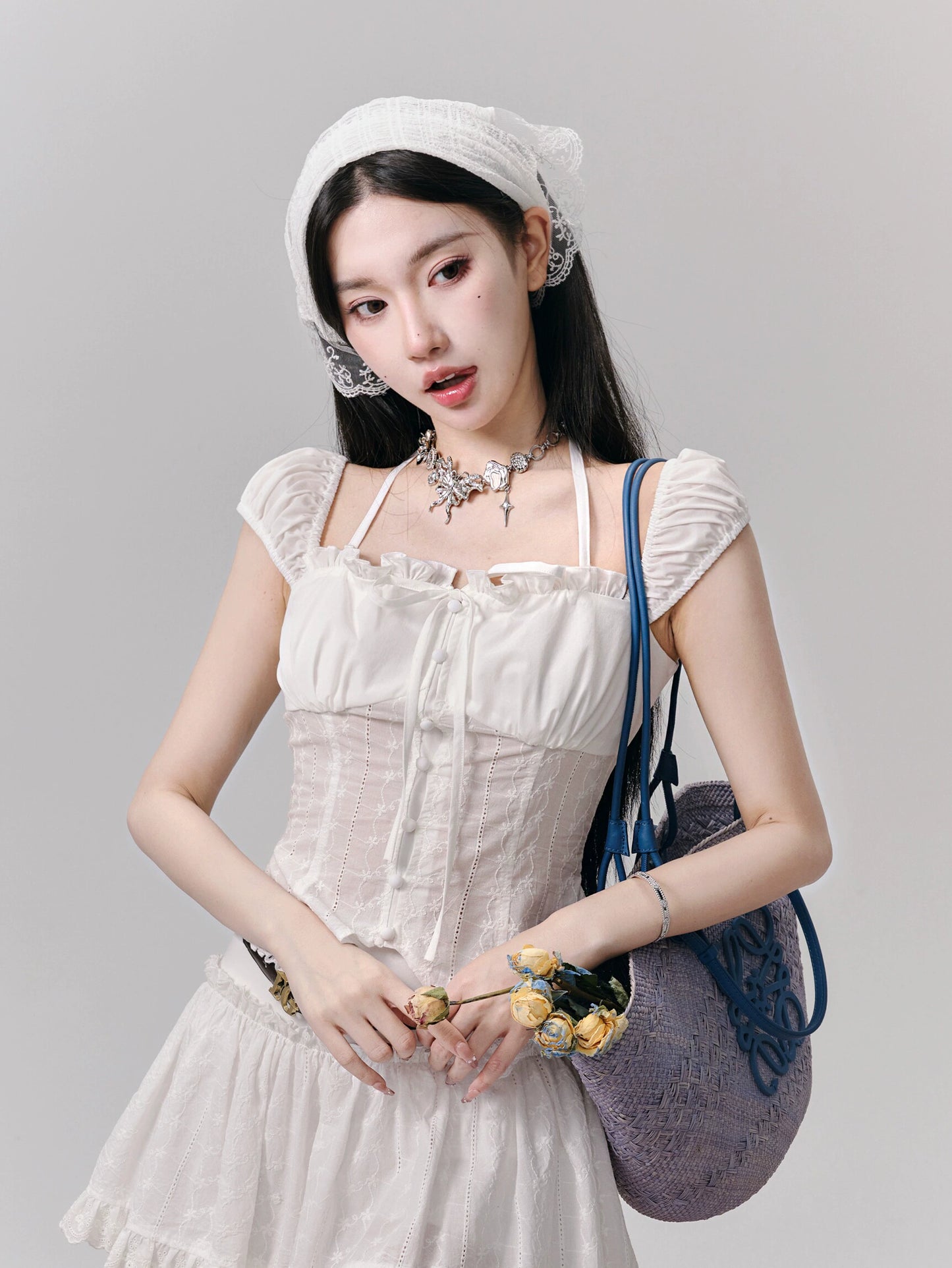 Summer Triangle Floral Lace Headscarf