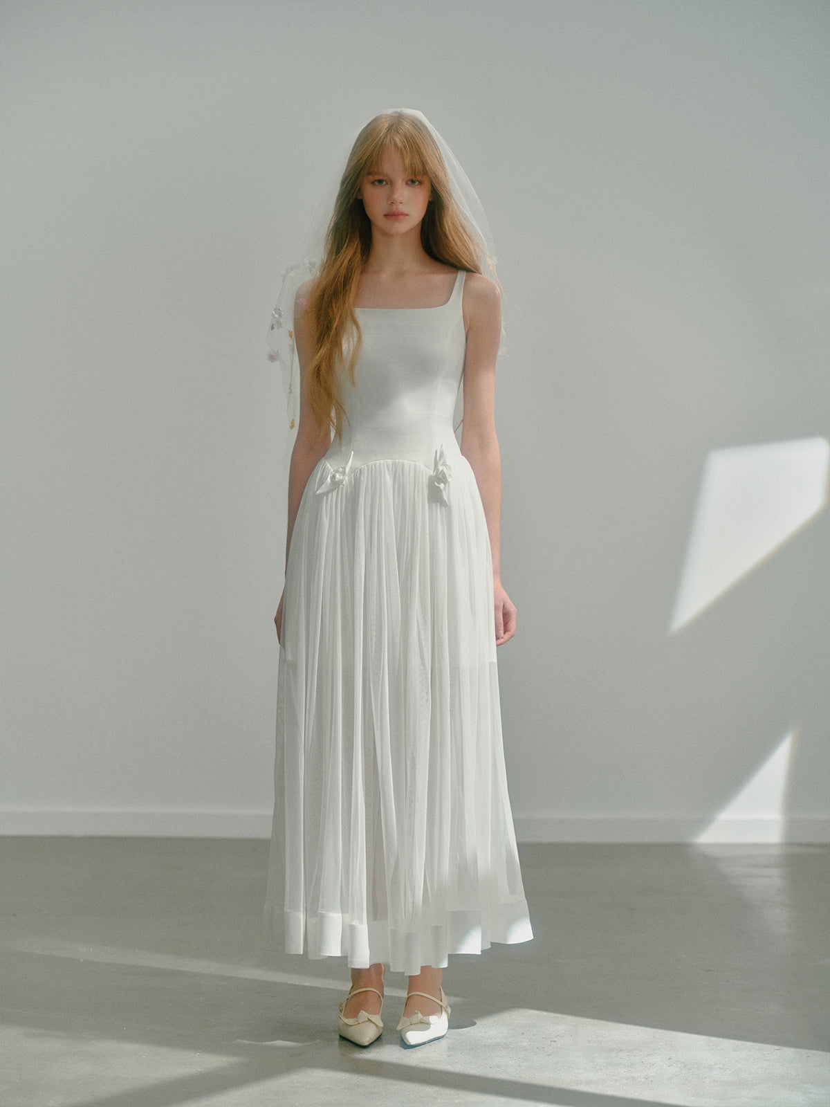 See-Through Dual Fabric Long Flowy Dress