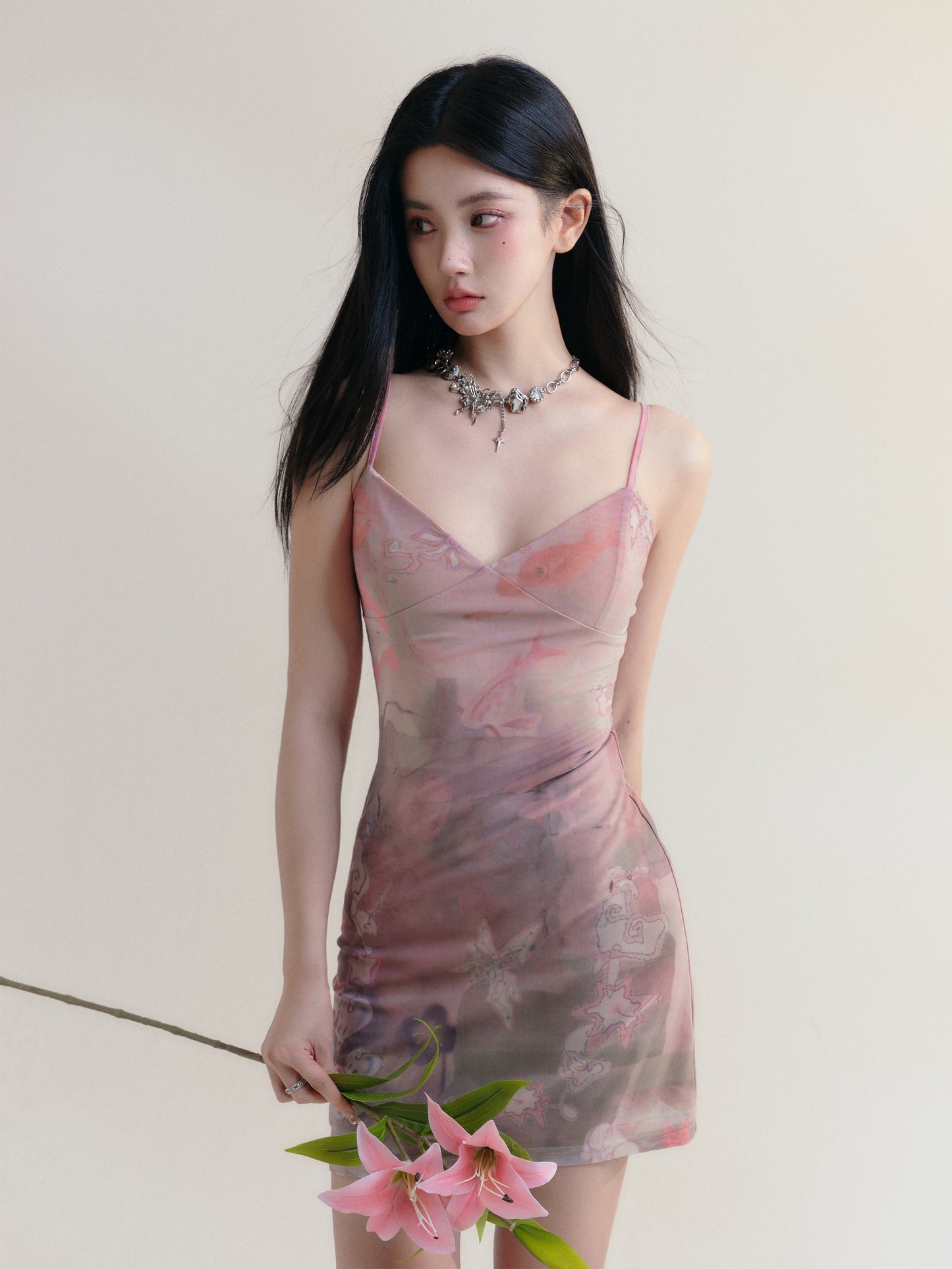Gradient Collage Print Dress With Adjustable Strap