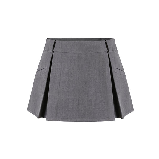 Low Rise Double Pleated A-Line Mini Skirt