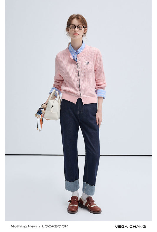 Turned Up Fringed Edge Straight Jeans