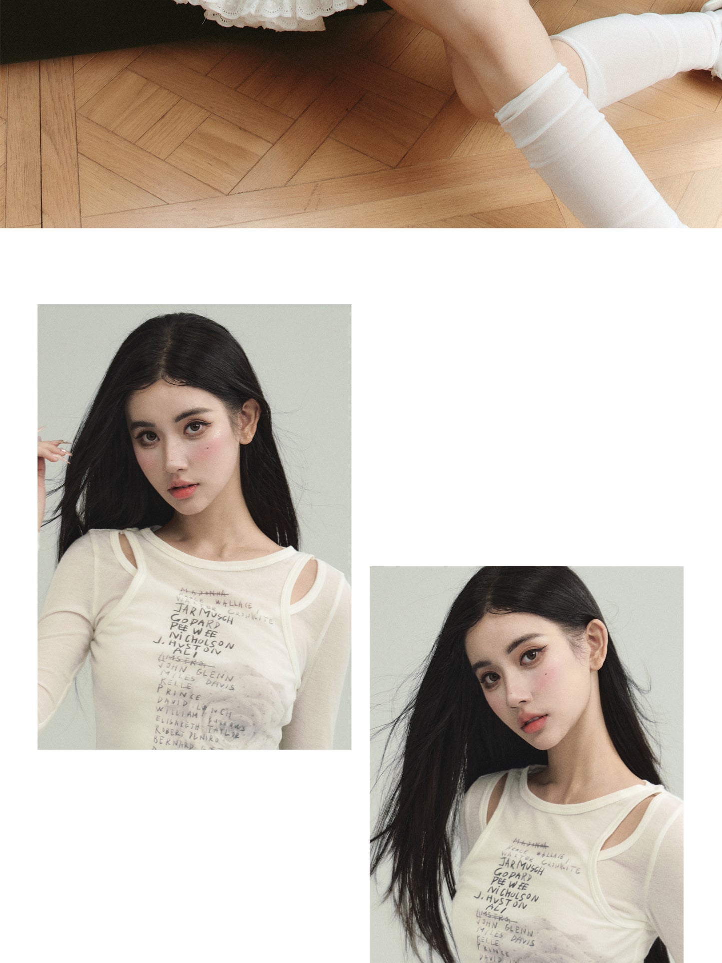 Rose Letter Print Layered Look Fitted Top