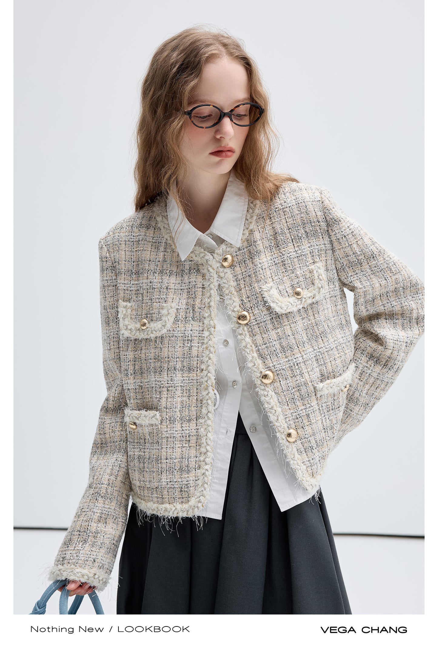 Tweed Braided Trim Collarless Jacket
