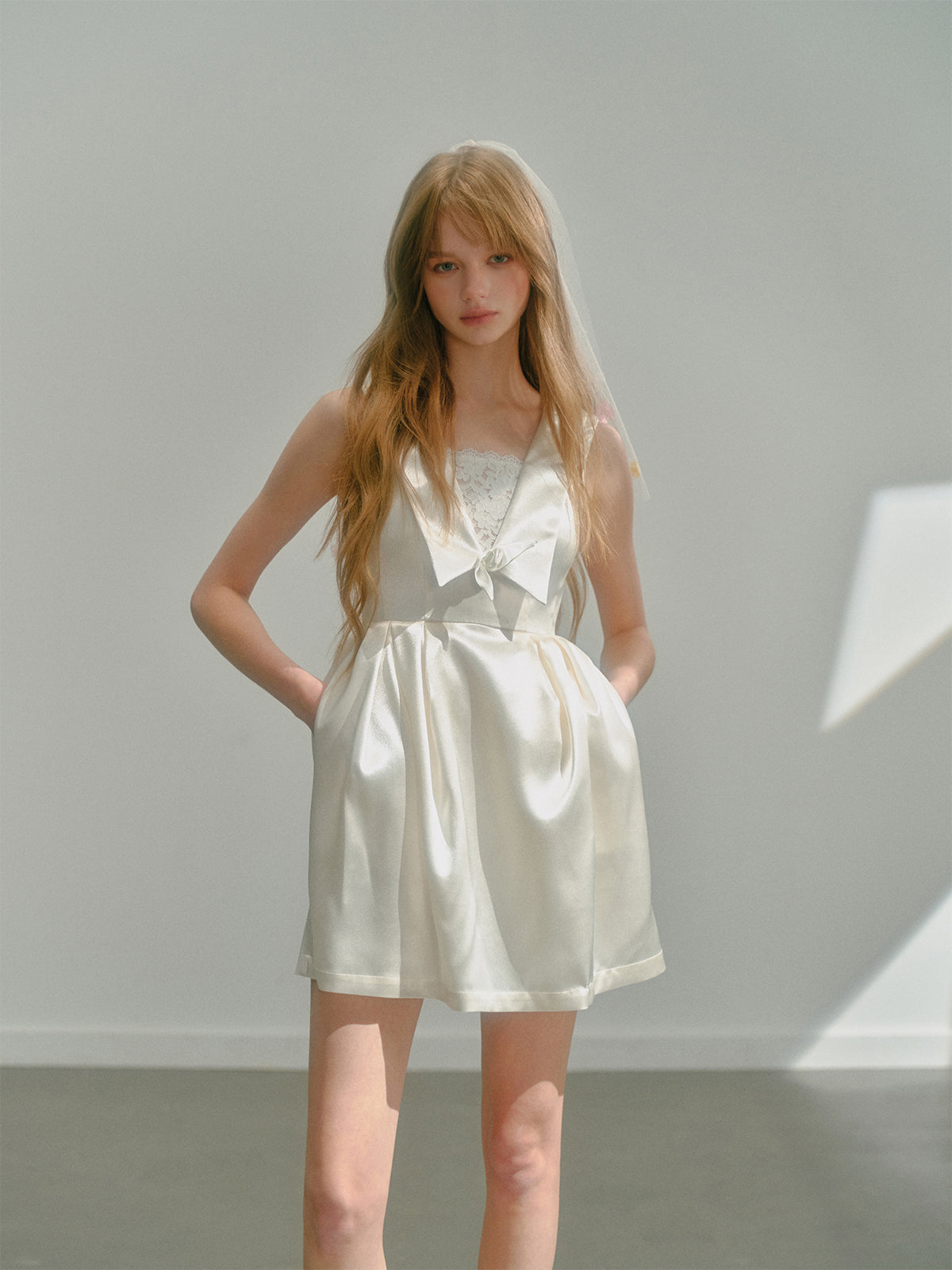 Satin V-Neck Sleeveless High Waist Mini Dress