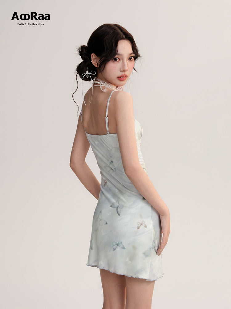 Butterfly Mesh Mini Cami Dress And Flower Necklace
