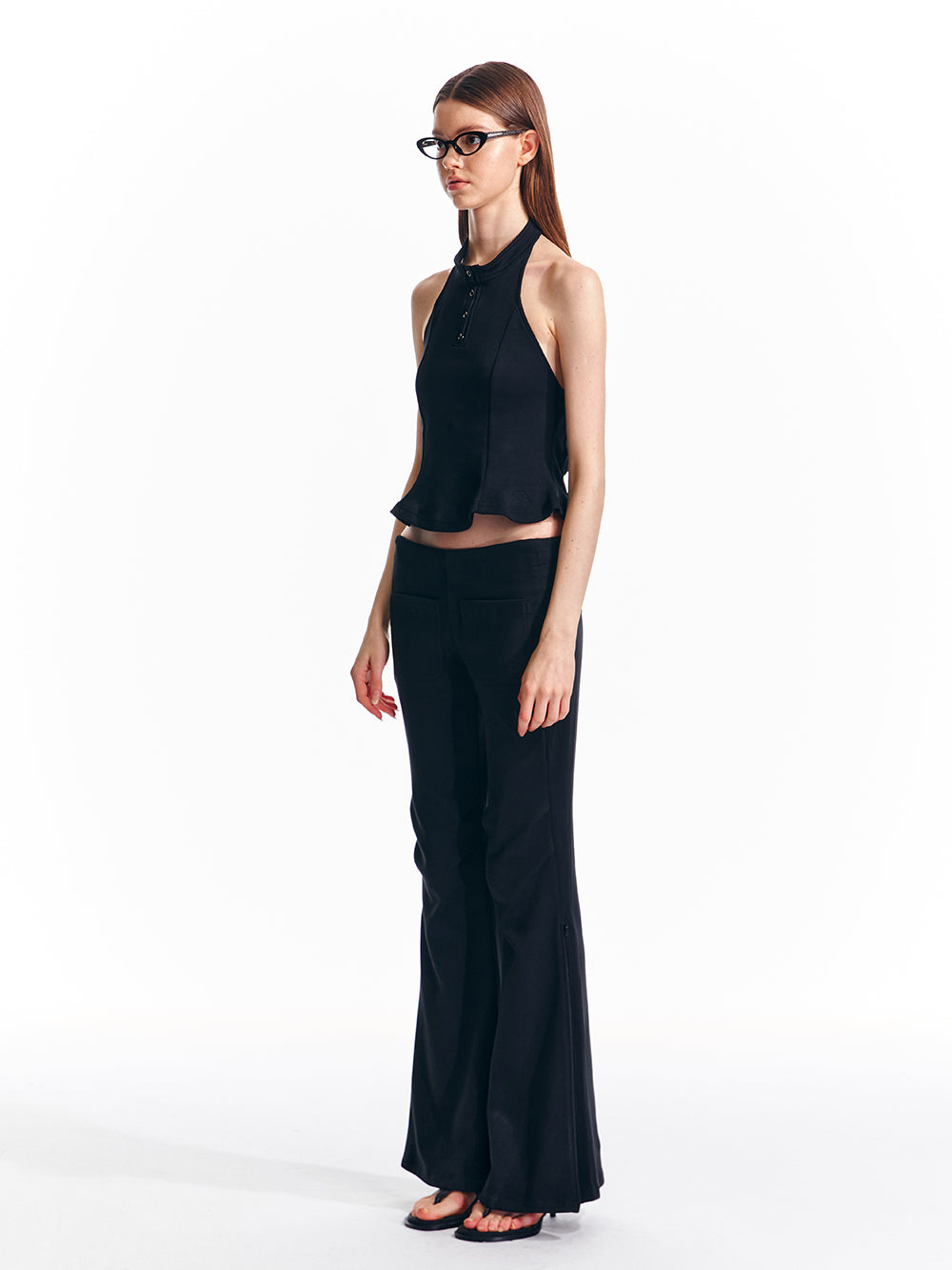 Low Rise Lace Slit Zip Flared Sweatpants