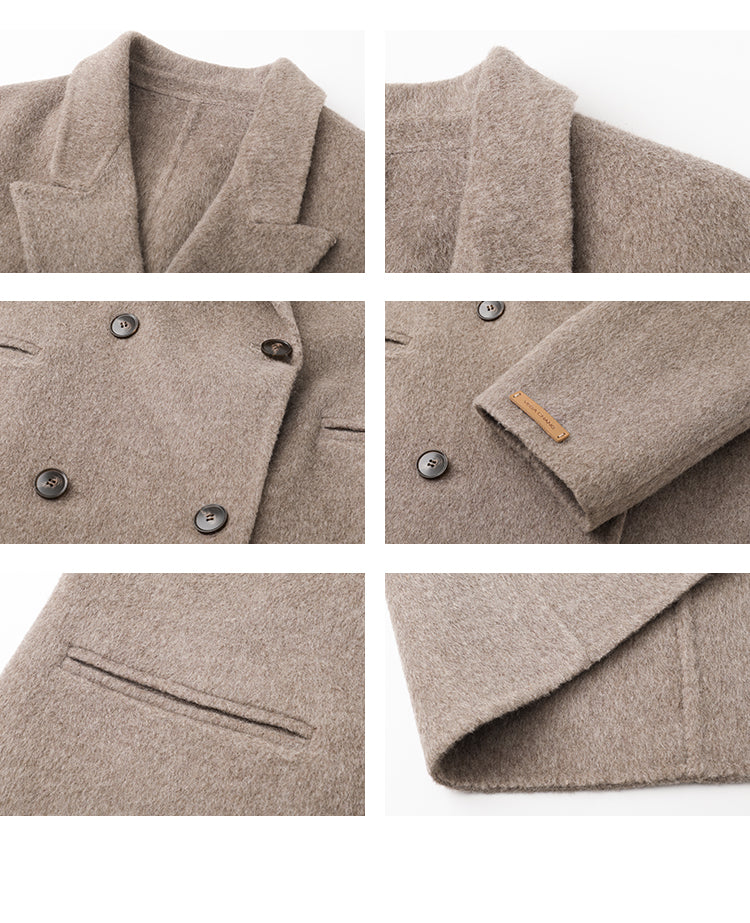 Wool Silk Blend Long Double-Breasted Coat