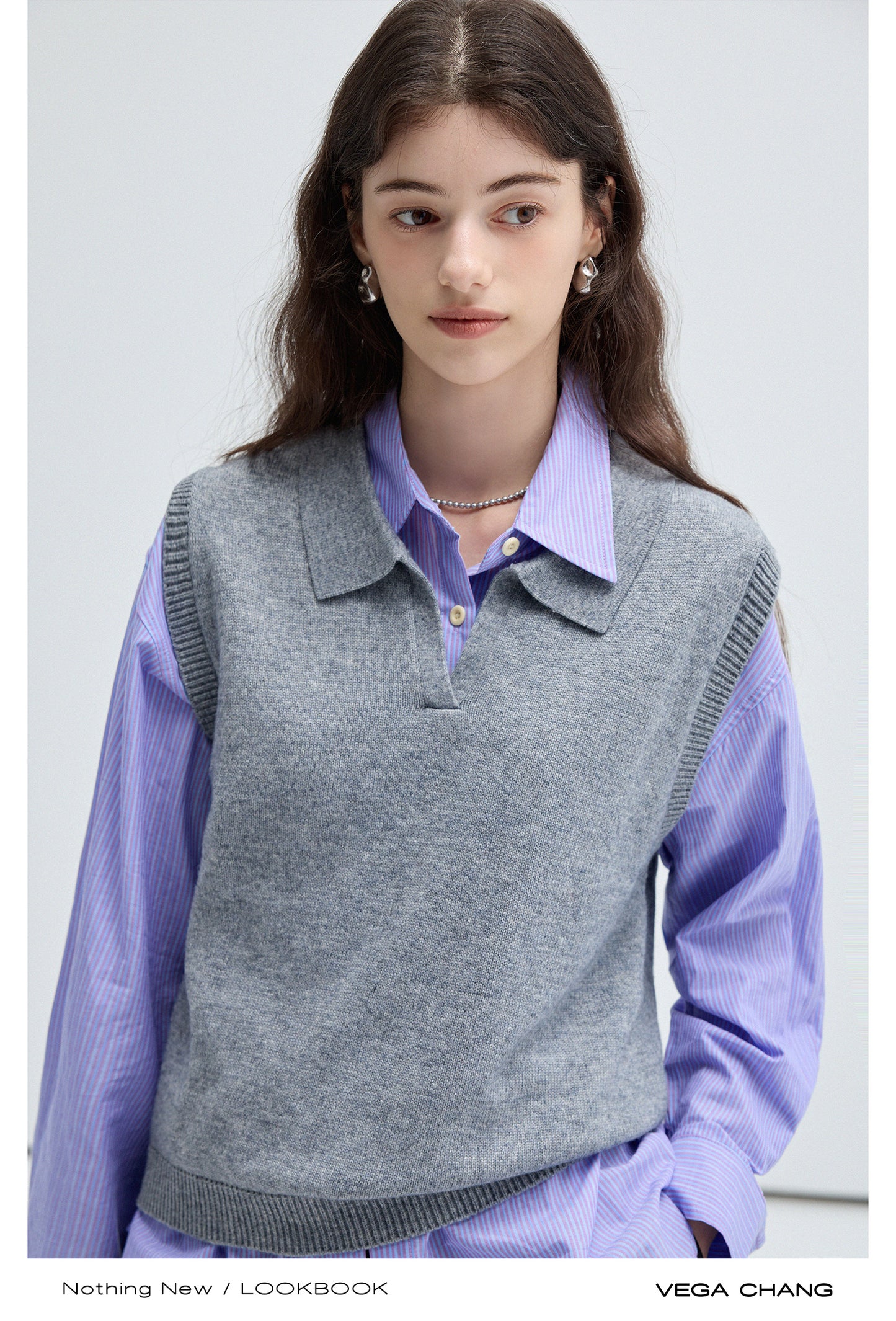 Wool Blend Wide Shoulder Polo Neck Vest