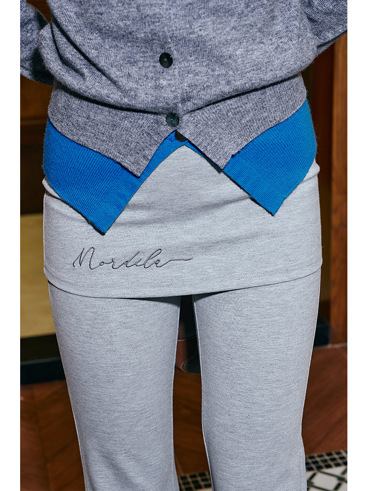 Lace Trim Flared Sweat Pants With Skirt Overlay