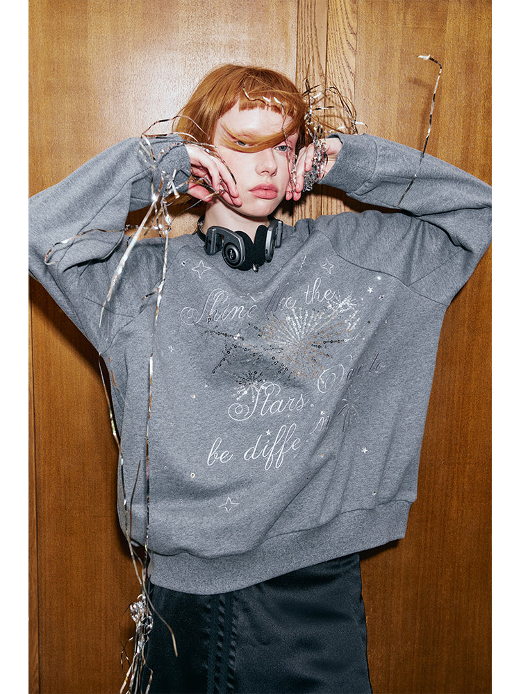 Sequined Fireworks Round Neck Raglan Sweatshirt