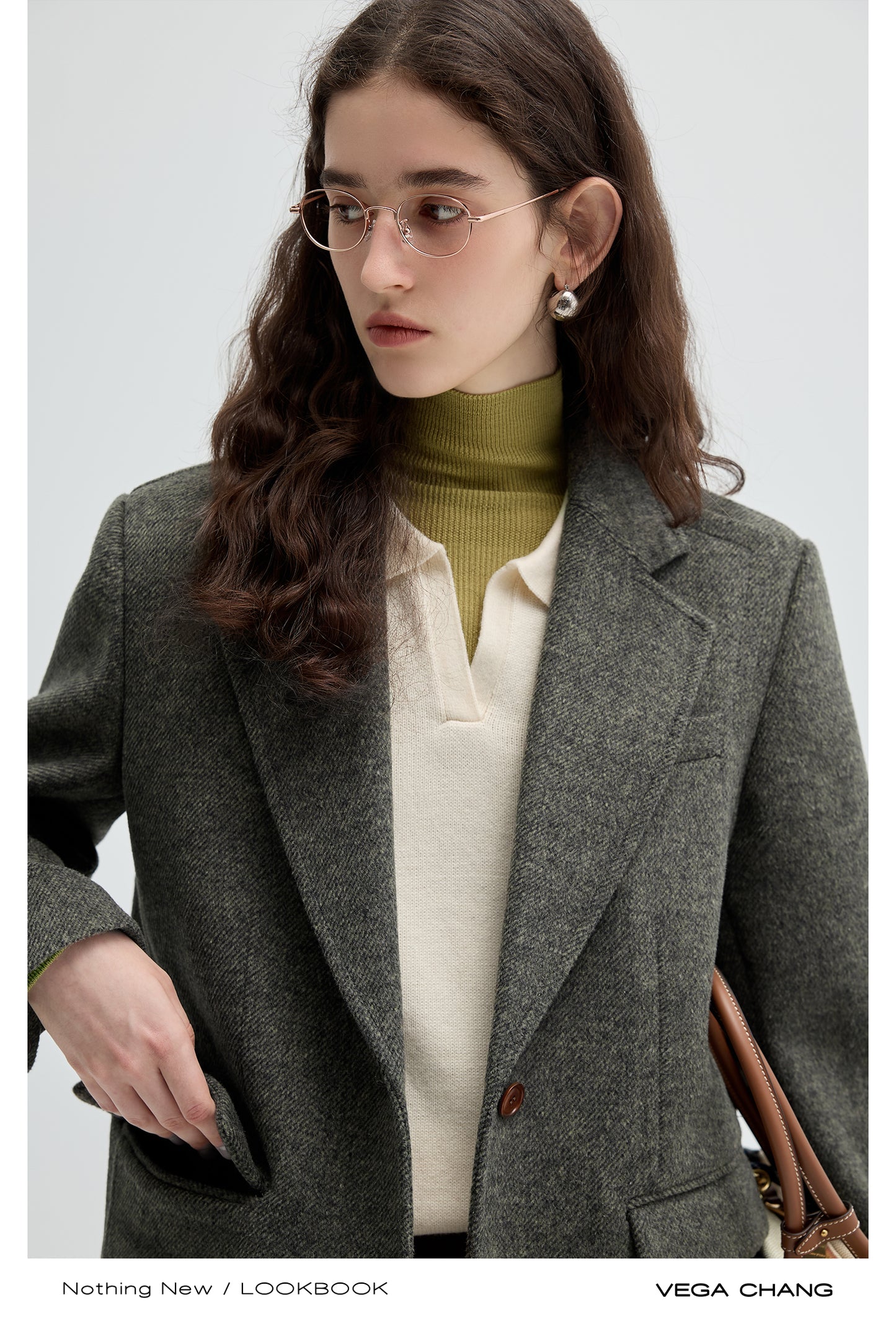 Wool Blend Padded Shoulder Blazer