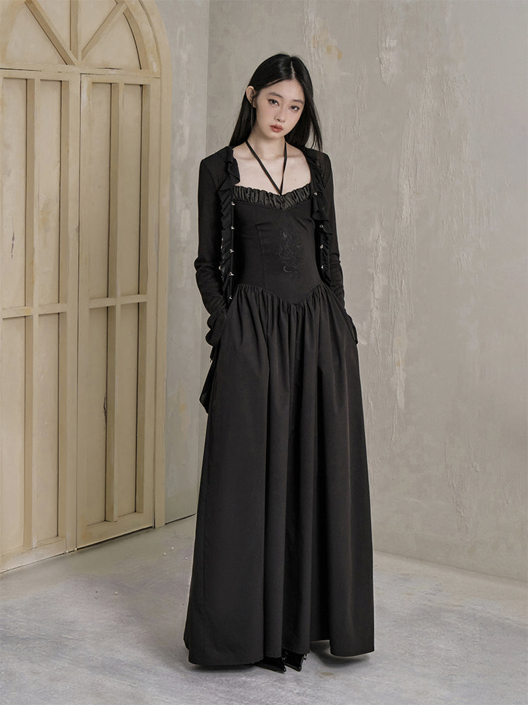 Dragon Embroidery Double-Strap Long Dress