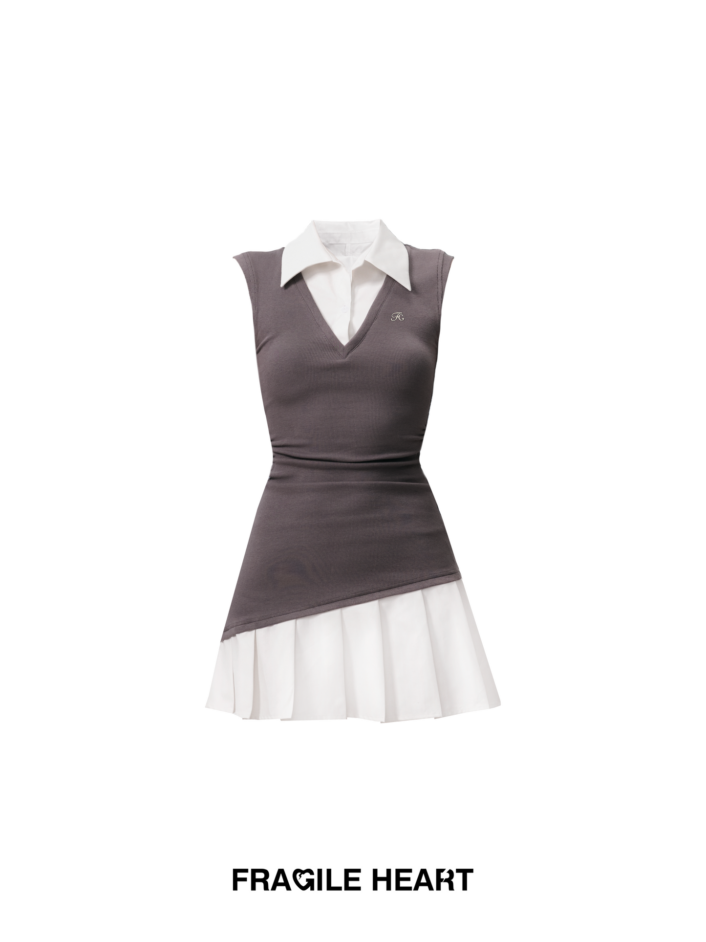 Vest And Shirt Contrast Faux Two-Piece Mini Pleated Dress