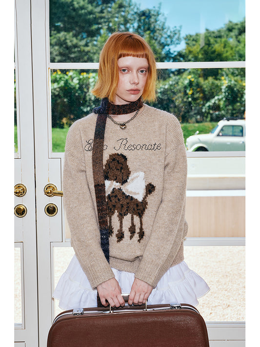 Wool Blend Dog And Bow Knit Pullover