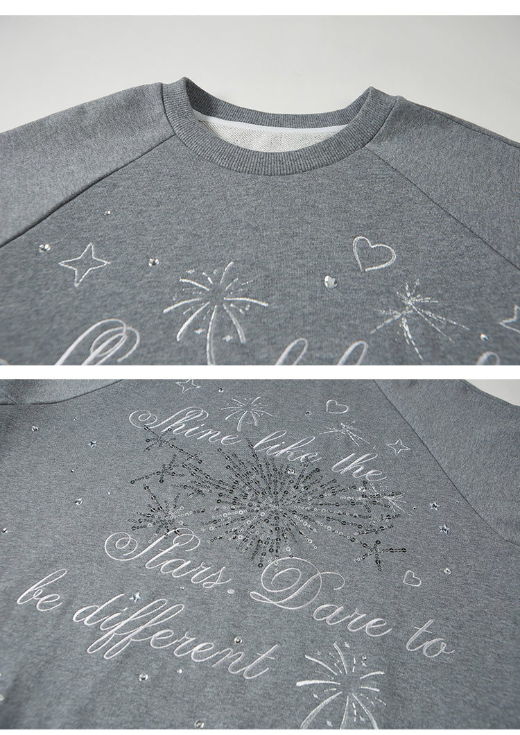 Sequined Fireworks Round Neck Raglan Sweatshirt