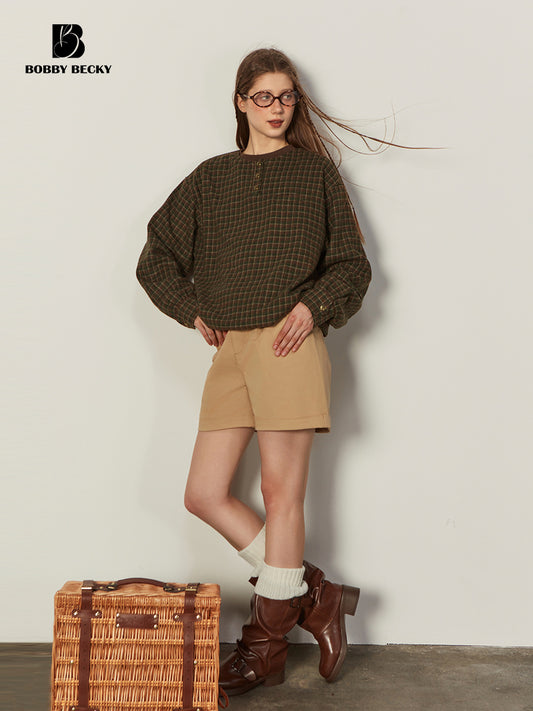 Plaid Relaxed Fit Wool Blend Pullover Sweater