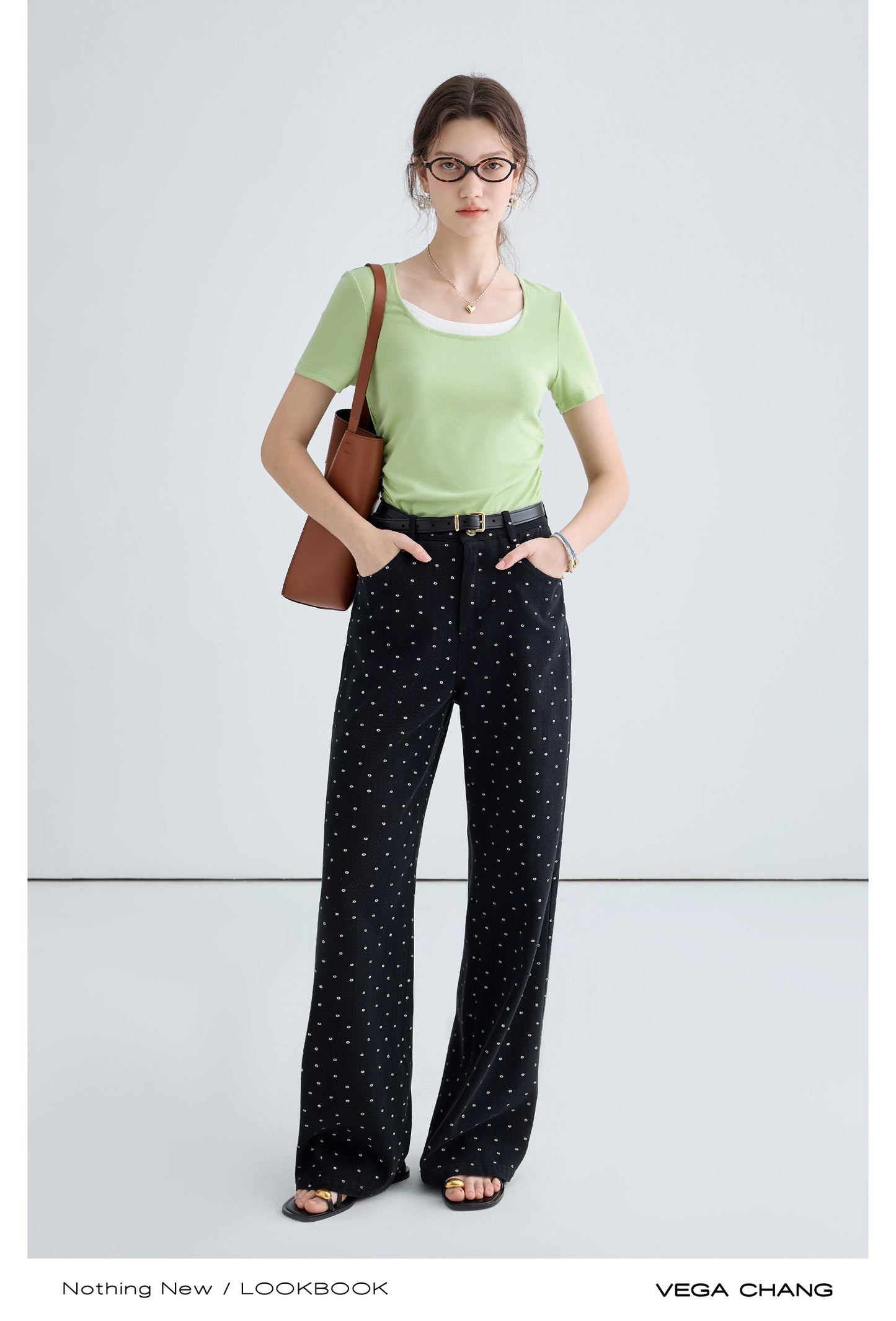 Faux Layered T-Shirt And Long Washed Denim Skirt