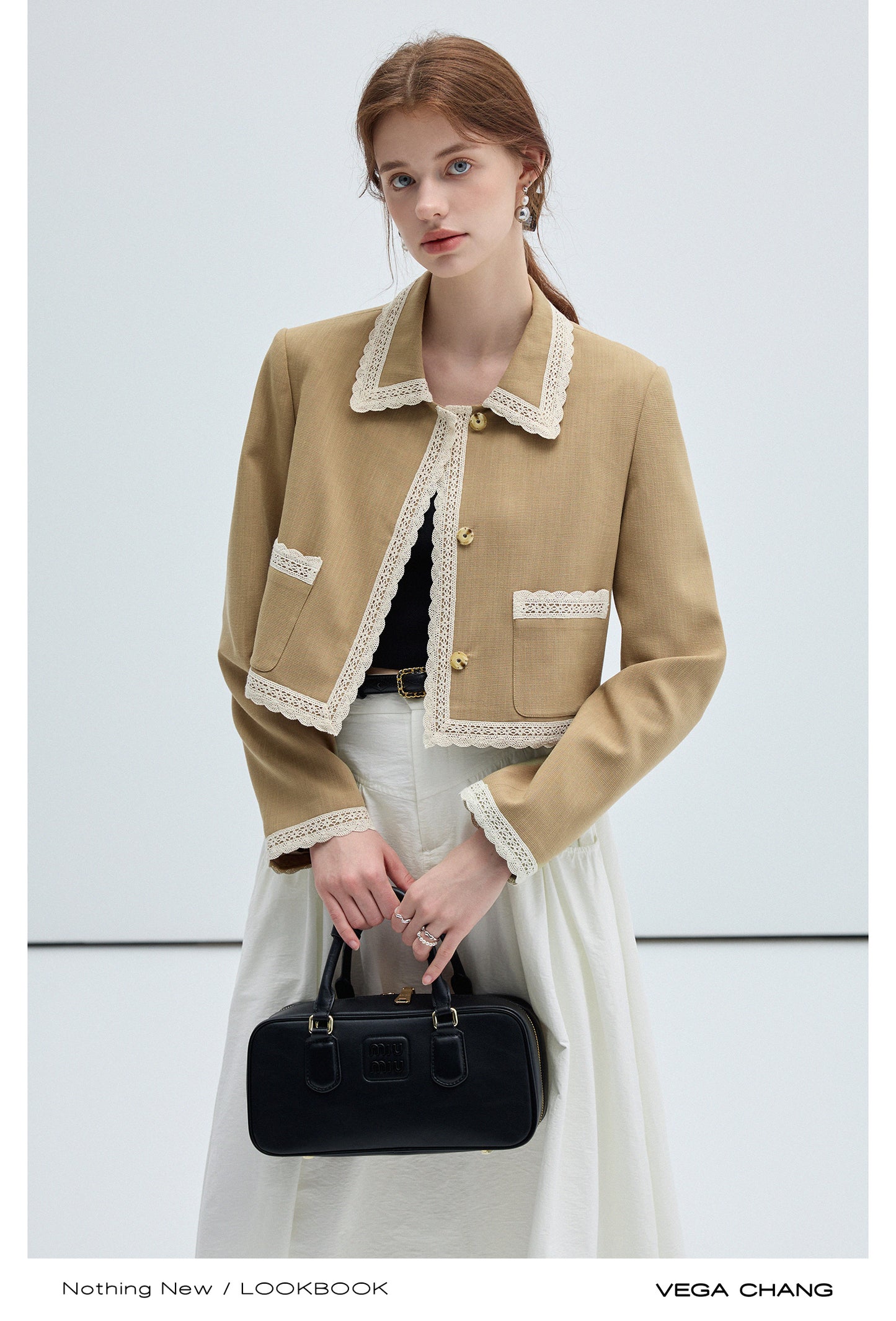 Woven Lace Trimmed Boxy Short Jacket