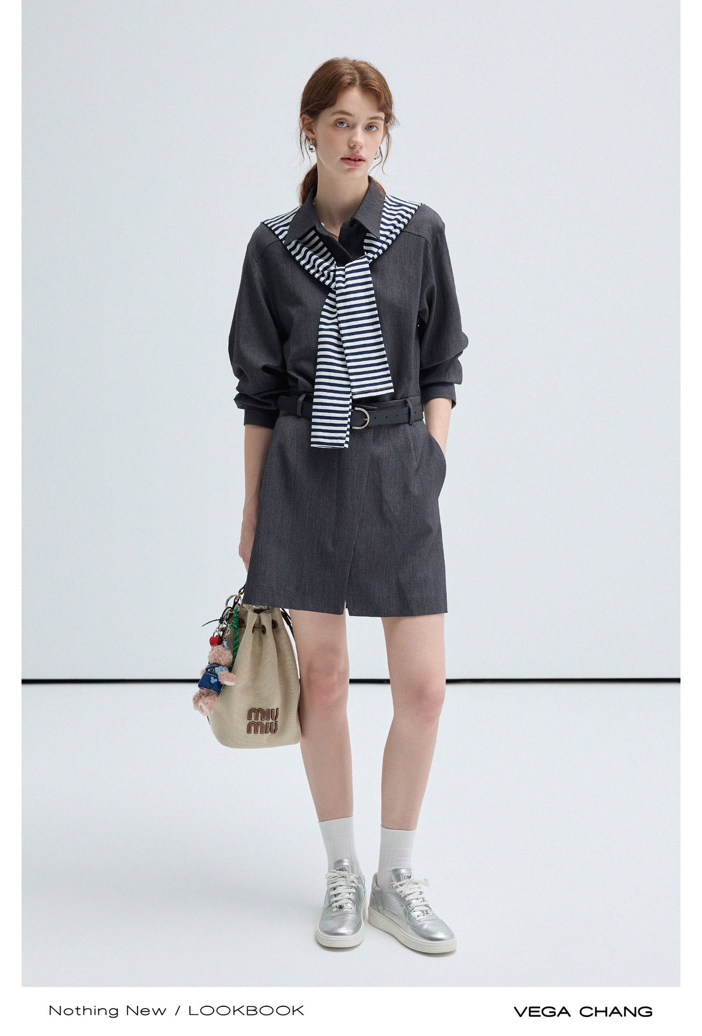 Faux Two-Piece Plain Short Twill Dress