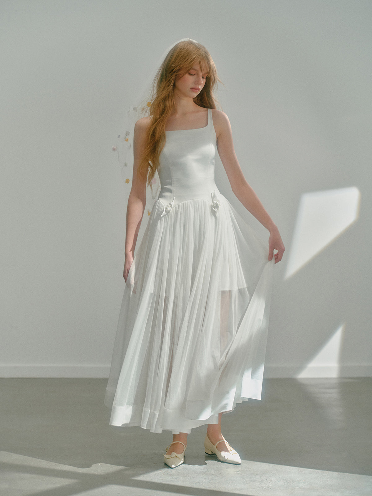 See-Through Dual Fabric Long Flowy Dress