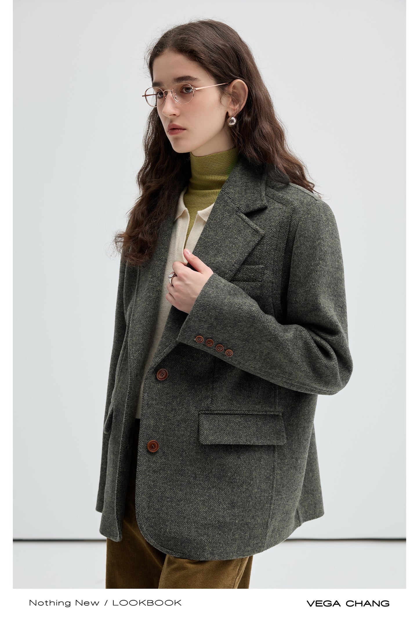 Wool Blend Padded Shoulder Blazer