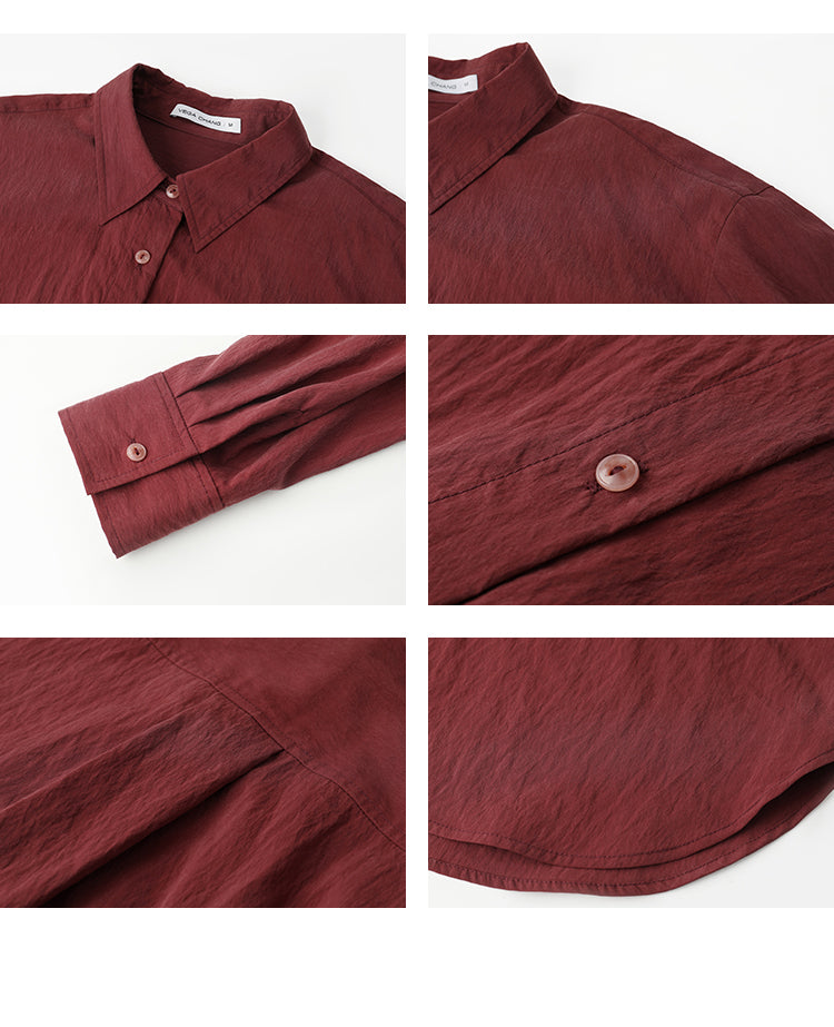 Wrinkled Texture Loose Fit Longline Color Shirt