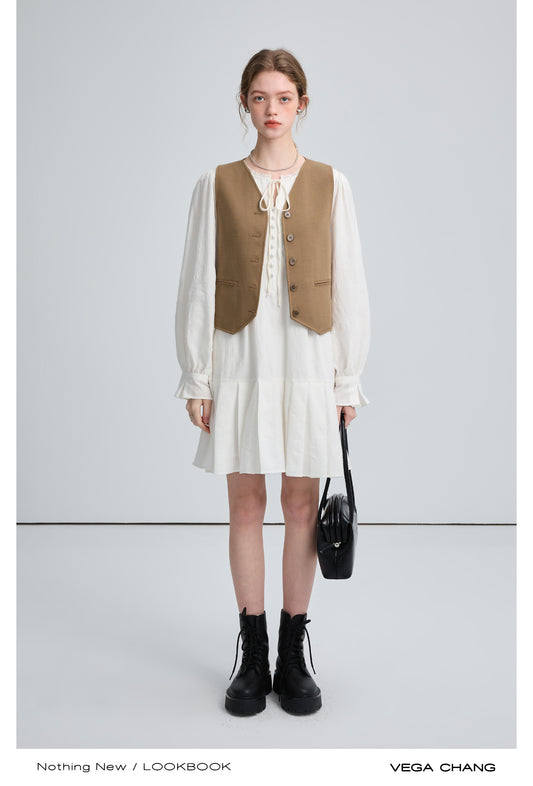 Relax Fit Cotton Short Dress And Waistcoat