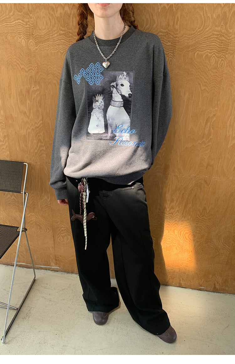 Photograph Applique Cotton Sweatshirt