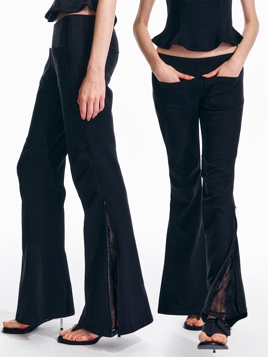 Low Rise Lace Slit Zip Flared Sweatpants