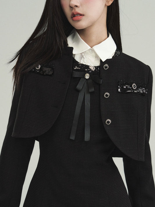 Sequin Accent Waist-Defined Dress And Short Jacket