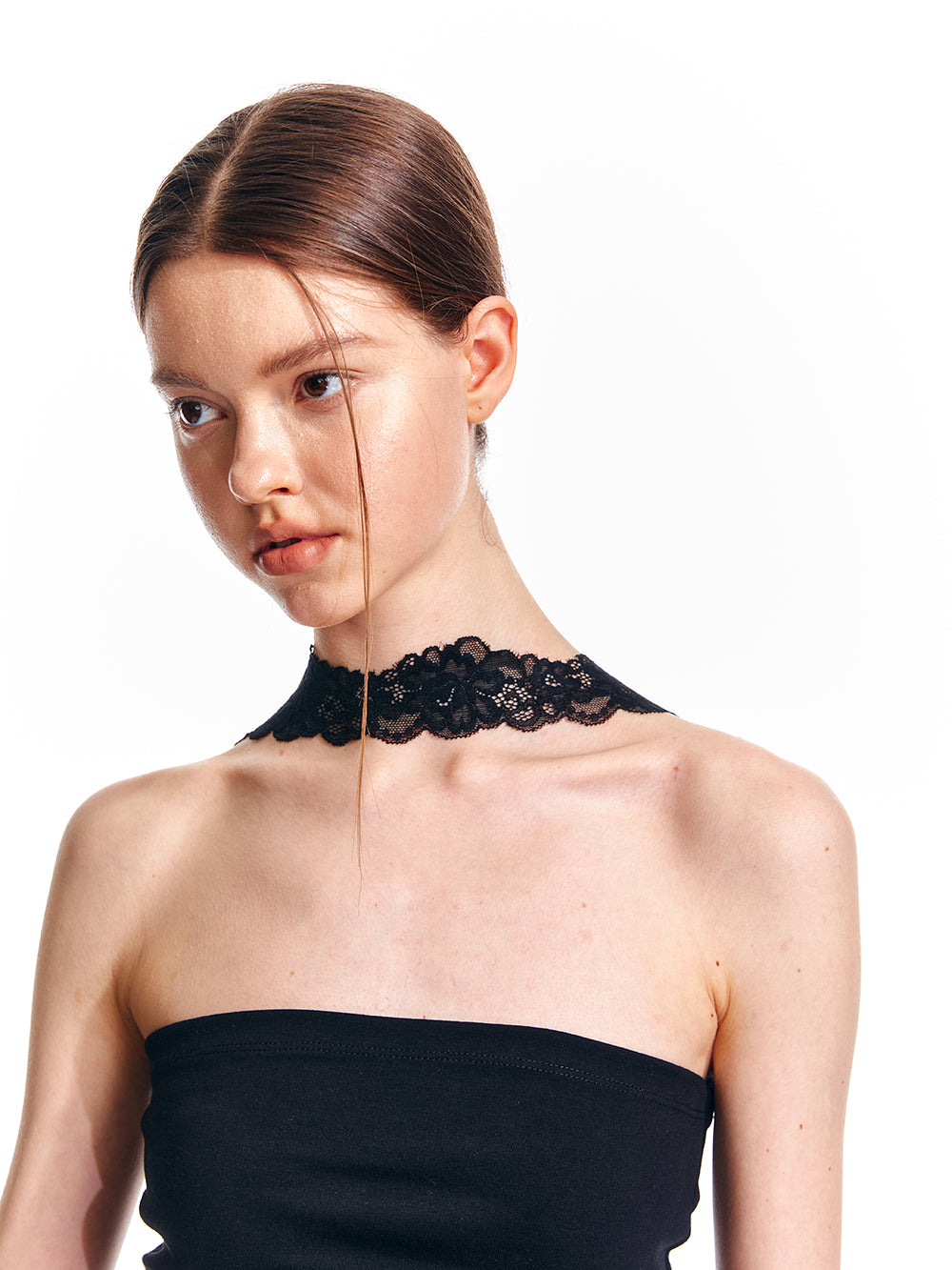 Lace Neck Band Cotton Tube Top Floor-Length Dress