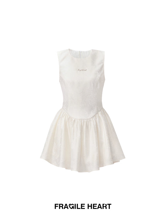 Jacquard Plum Blossom Pattern Lustrous Sleeveless Mini Dress