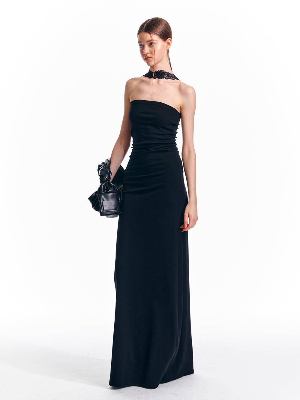 Lace Neck Band Cotton Tube Top Floor-Length Dress