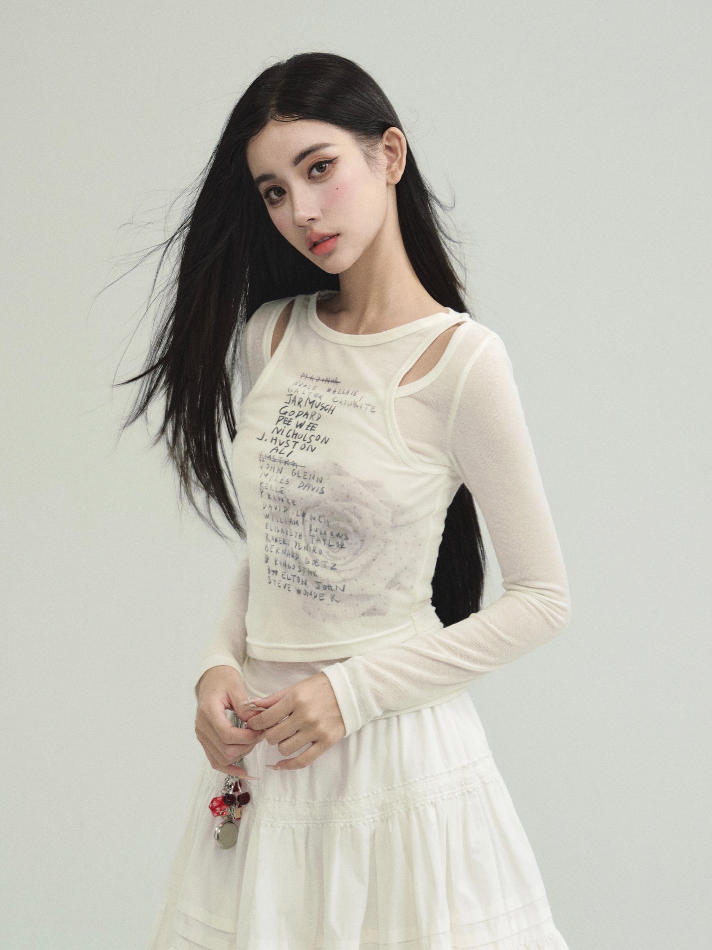 Rose Letter Print Layered Look Fitted Top