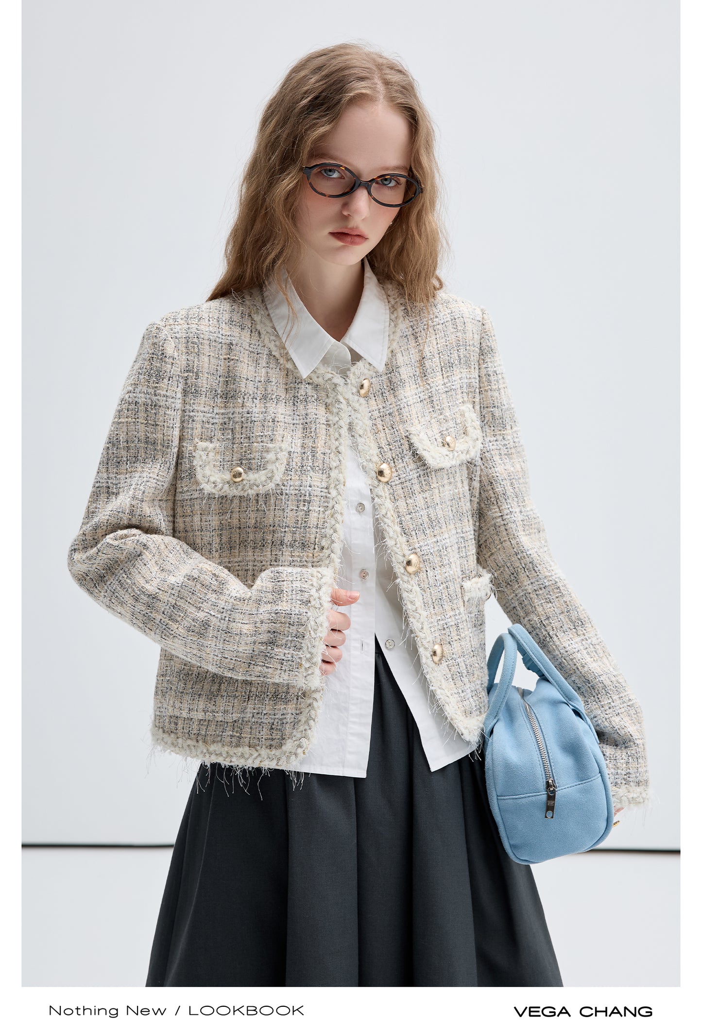 Tweed Braided Trim Collarless Jacket