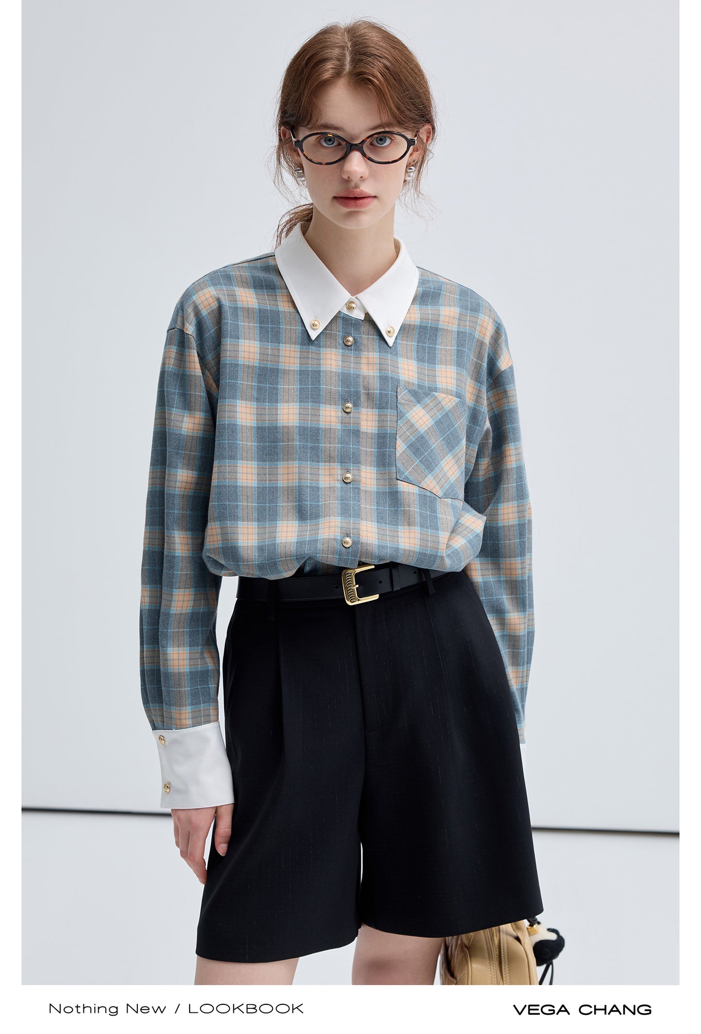 Yarn-Dyed Tartan Check Shirt With Gold Buttons