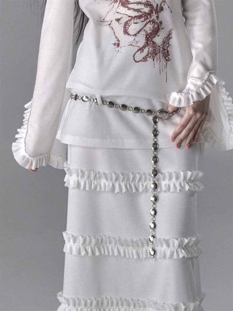 Dragon Print Off Shoulder Top And Chain Belt