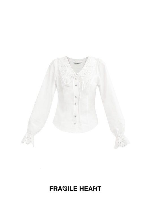 Puff Sleeved Floral Cotton Lace Blouse