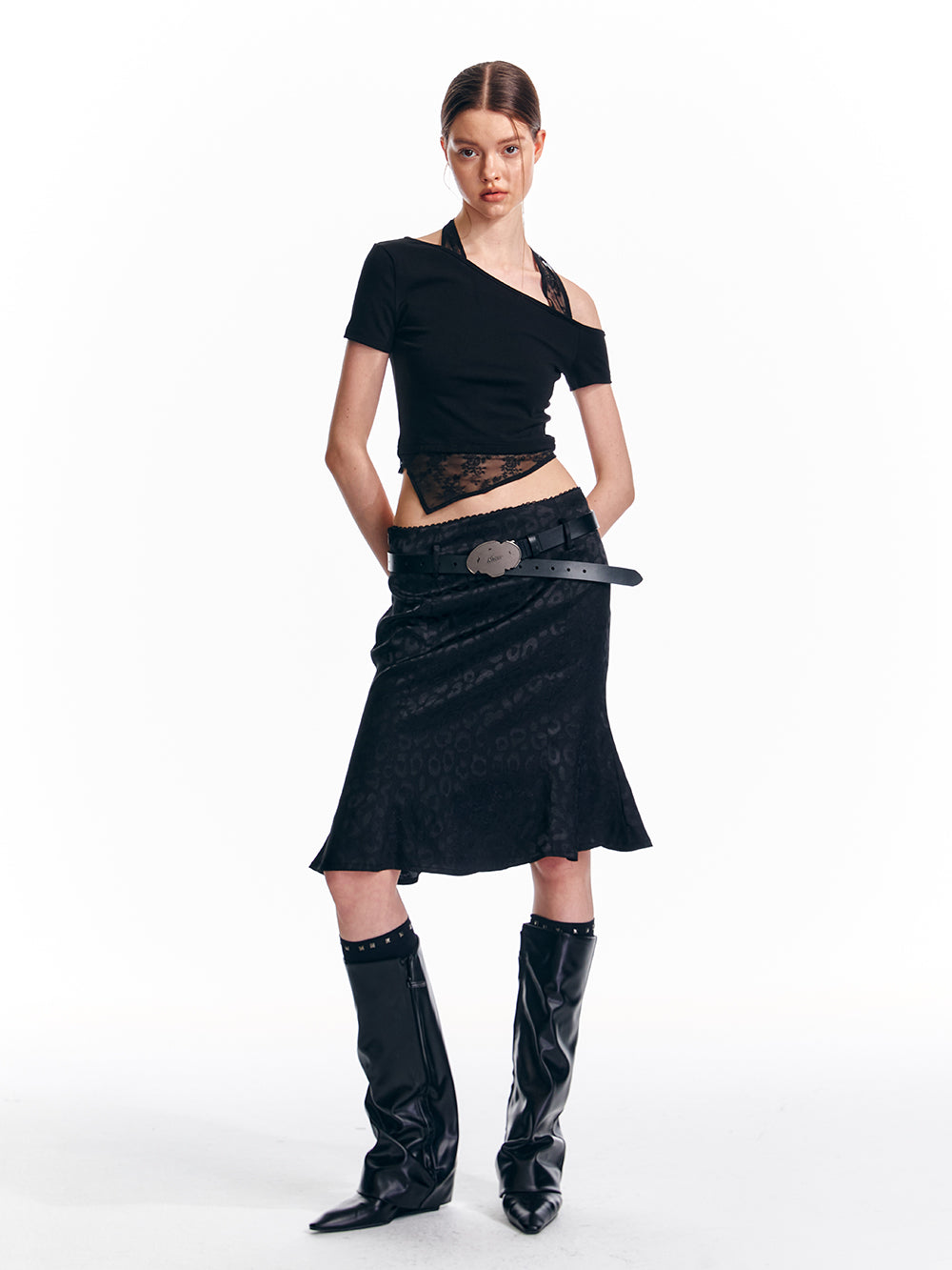 Leopard Print Mermaid Zip Skirt With Belt Loops