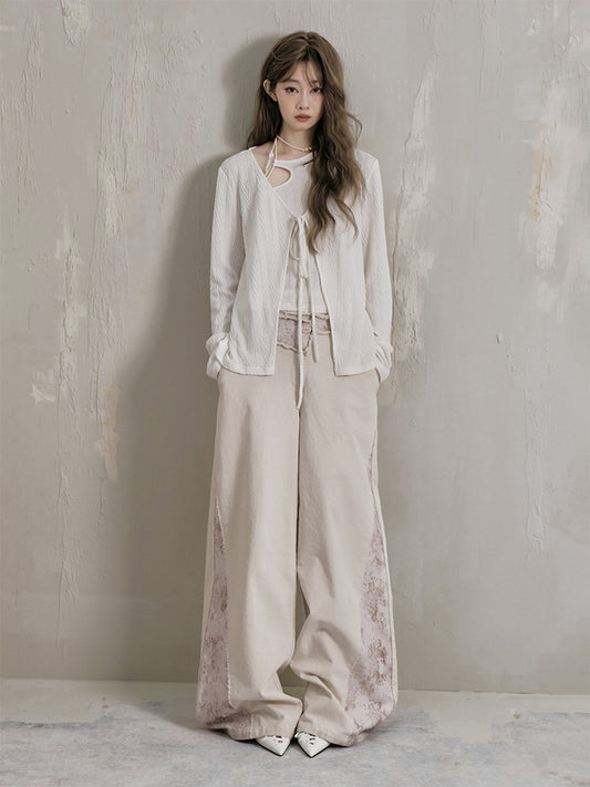 Lace Detailed Low Waist Wide Leg Jeans