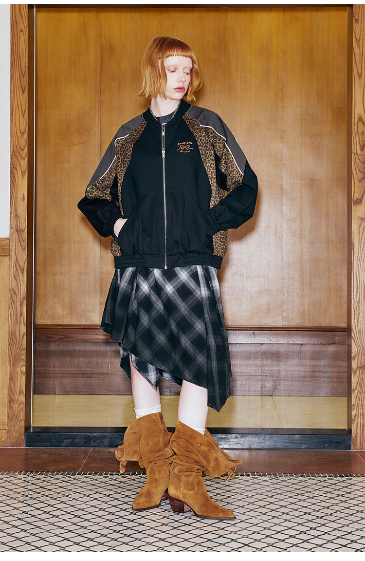 Sporty Girly Leopard Print Bomber Jacket
