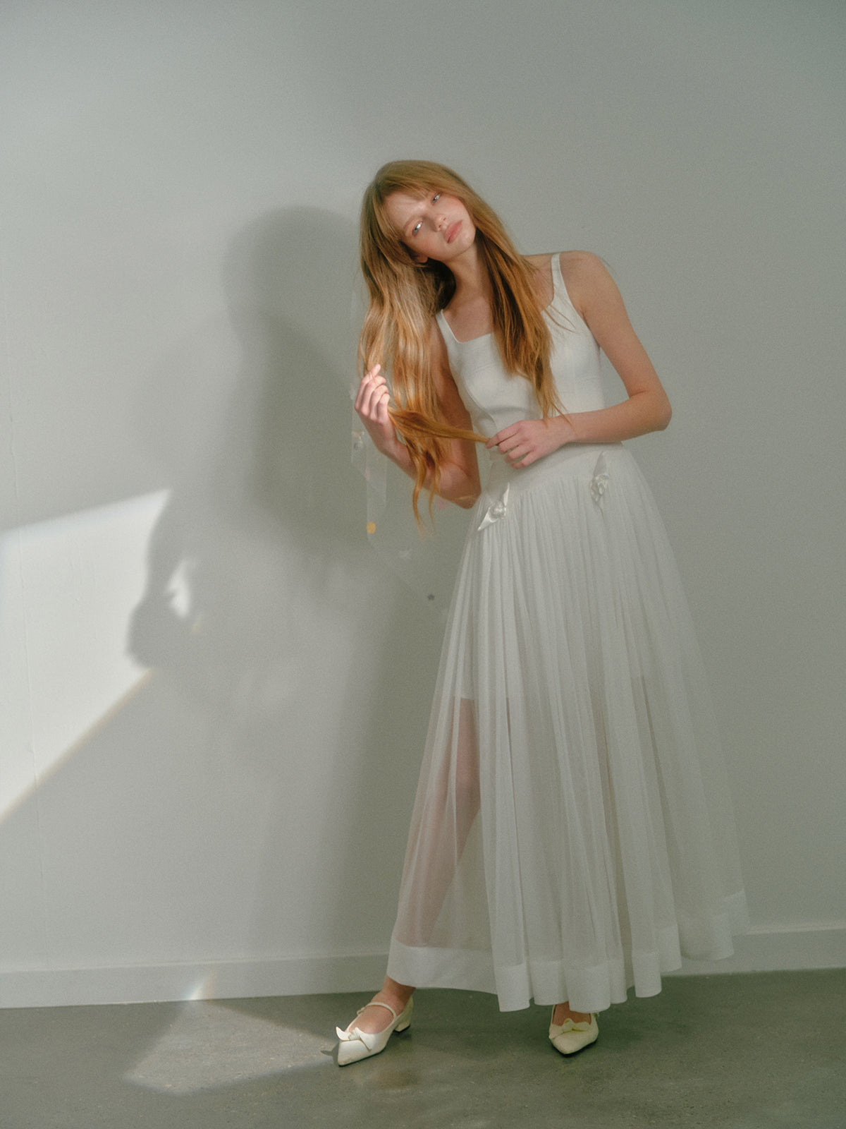 See-Through Dual Fabric Long Flowy Dress