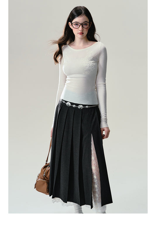 Rose Embroidery Wool Blend Knit Top